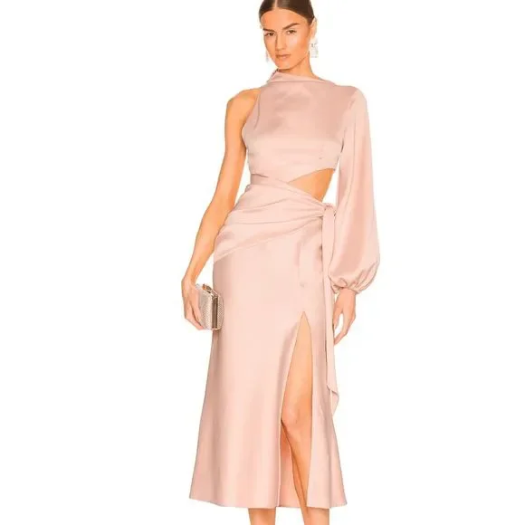 NWT Misha Collection x Revolve Maryan Dress in Pink Rose Cloud Cut Out Faux Wrap - Picture 13 of 14